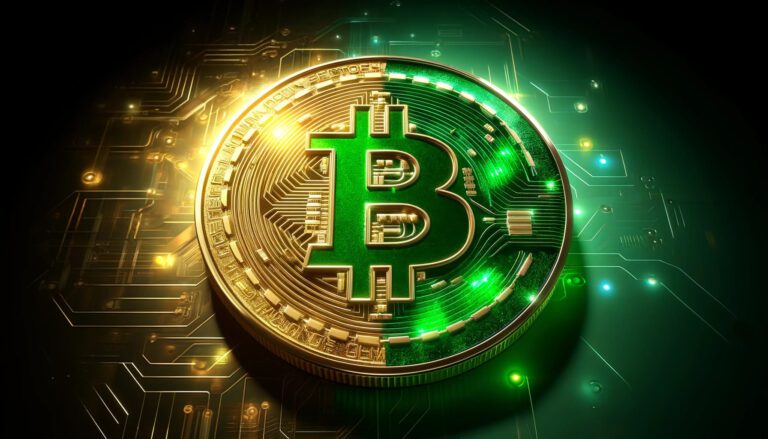 DALL·E 2024-04-28 18.27.17 - A visually engaging image contrasting a golden Bitcoin and a green Bitcoin